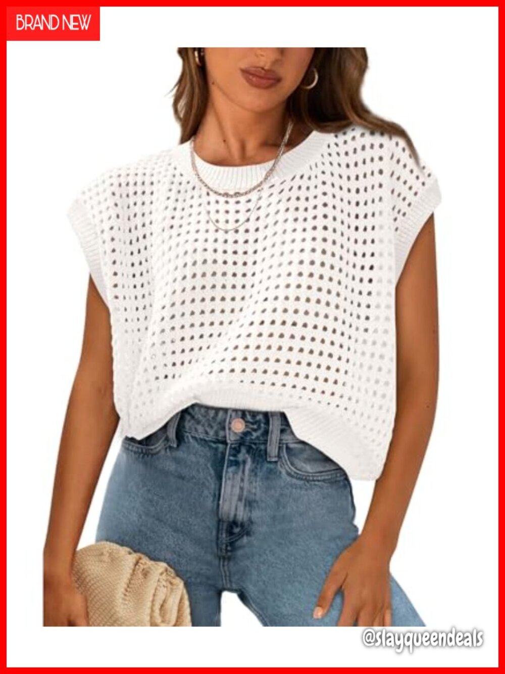 Crochet Cap Sleeve Sweater Top Cotton Boho Knit Pullover